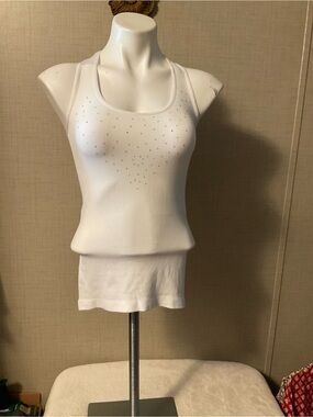 Women's White Racerback Tank Top with Crystal Detail